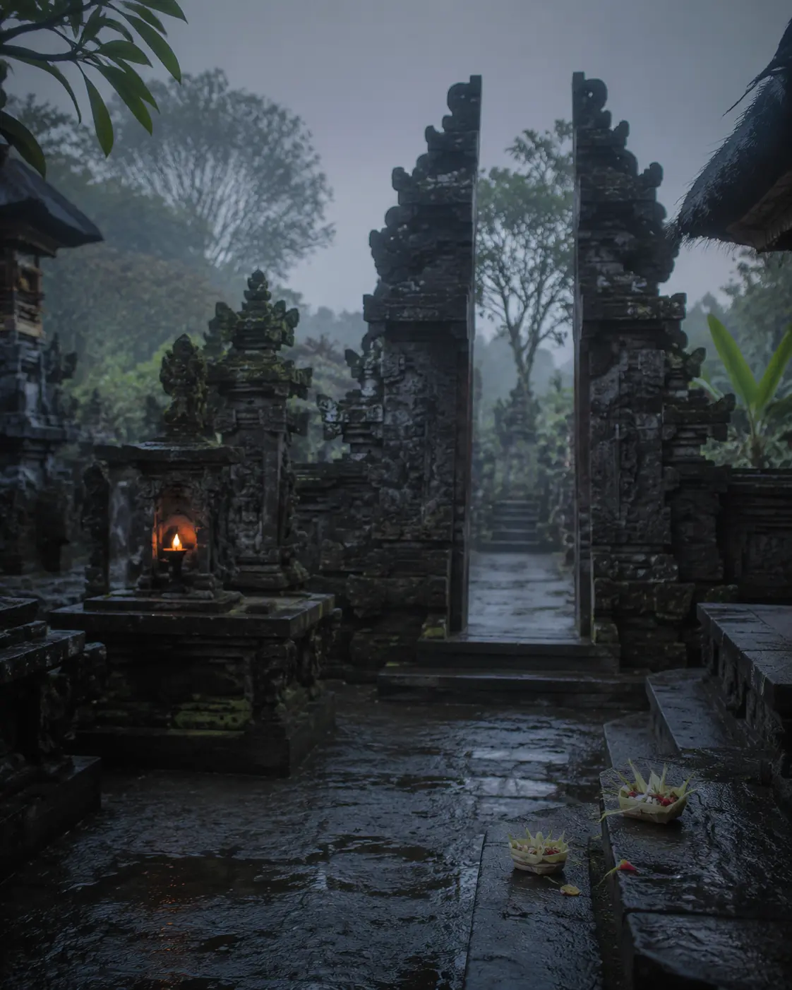 黎明中的巴厘岛寺庙